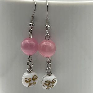 Handmade Cat Eye Bead and Moon Earrings